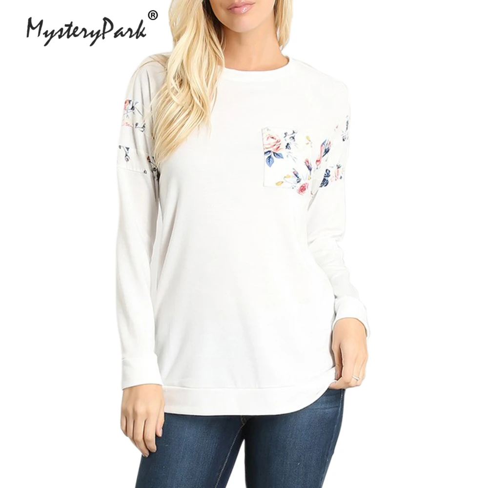 MysteryPark Long Sleeve Shirt women Embroidery Floral White T shirt Women 2018 Warm Autumn Pullover Vintage O-neck Casual Tops | Женская