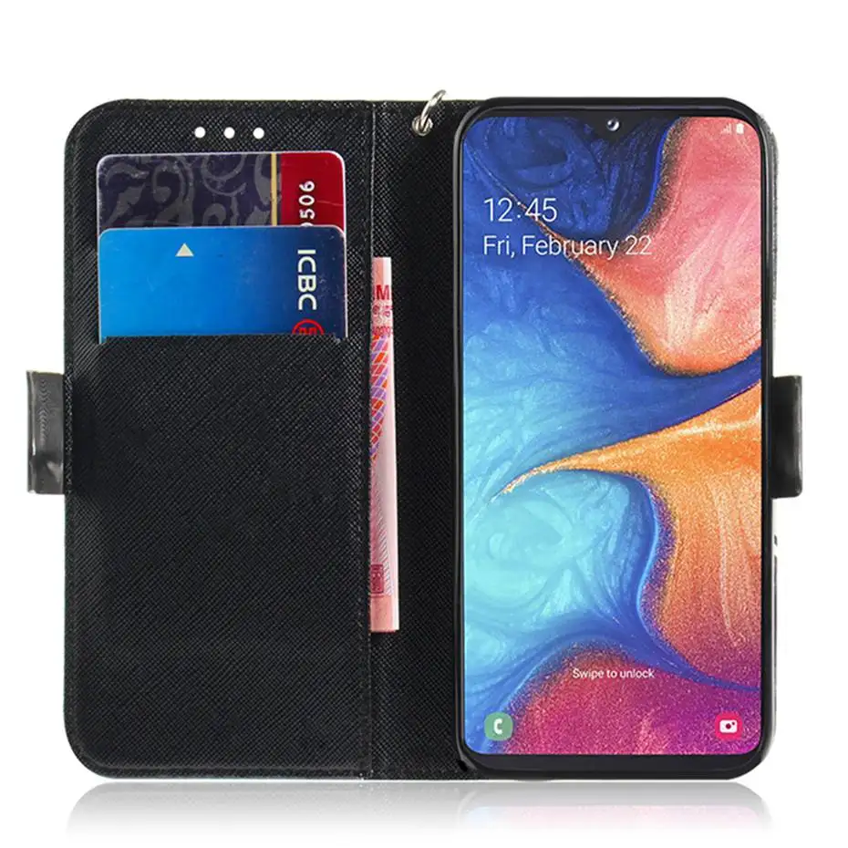 Кожаный флип чехол с 3D видением для Samsung Galaxy A20E кошелек рисунком Fundas