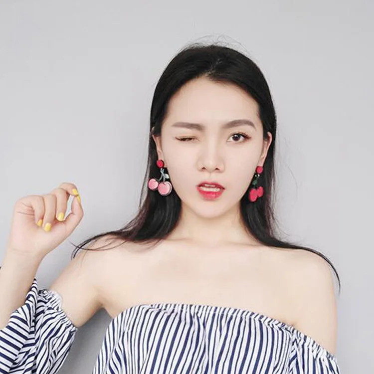 Корейские темпераментные милые серьги новая мода красные вишневые фрукты