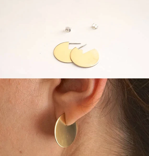 round circle geometric fashion earring women jewelry design gold filled flat simple | Украшения и аксессуары