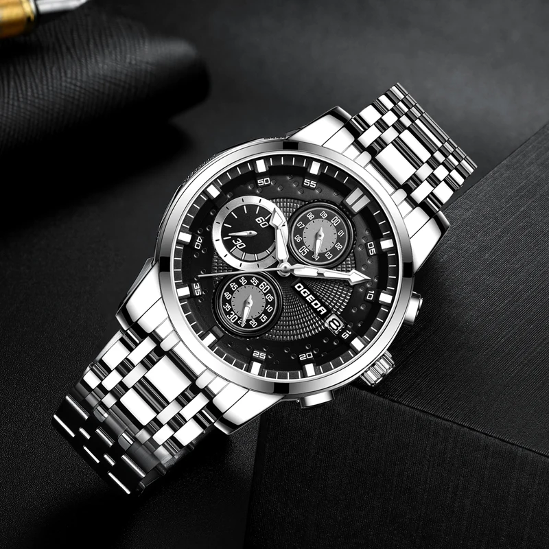 men watch fashion waterproof chronograph sport mens watches top brand luxury silver black quartz clock relogio masculino new free global shipping