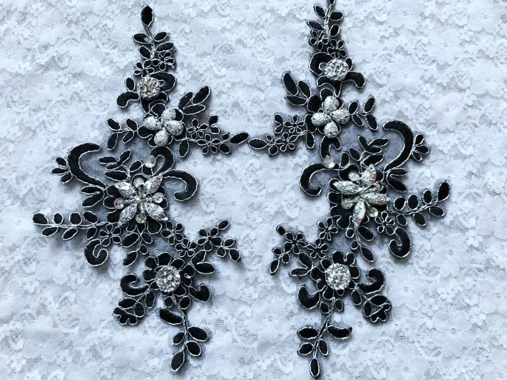 Ручная работа Пришивные кристаллы черные нашивки блестки стразы аппликация с