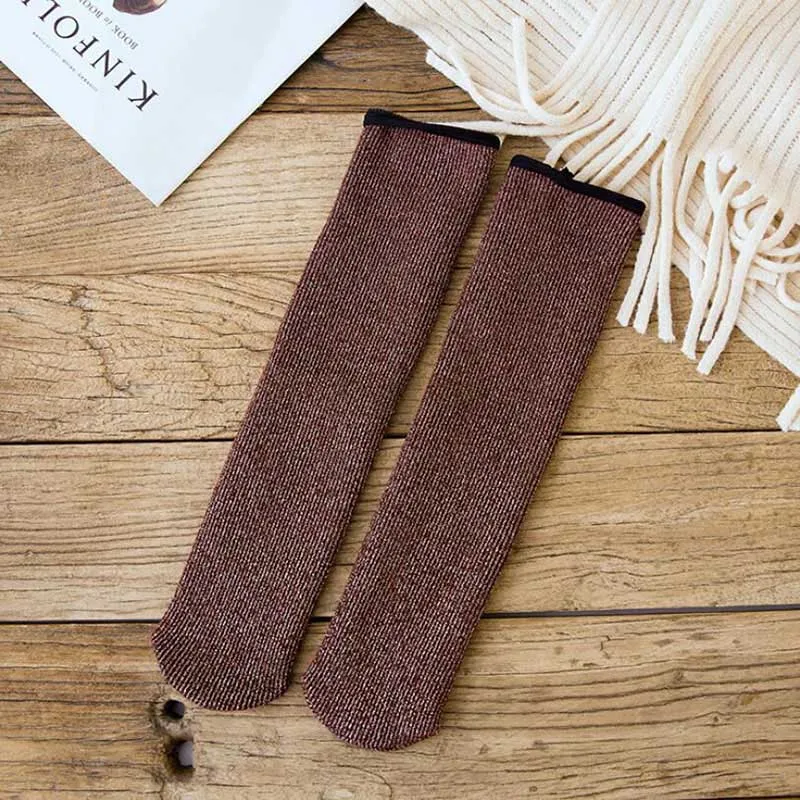 dark red 1 pair BllooBeell толстые теплые зимние женские носки вельветовые Модные блестящие золотые/носки серебристого цвета для женщин и девочек Хлопковое Повседневное платье, носки - Цвет: dark red 1 pair