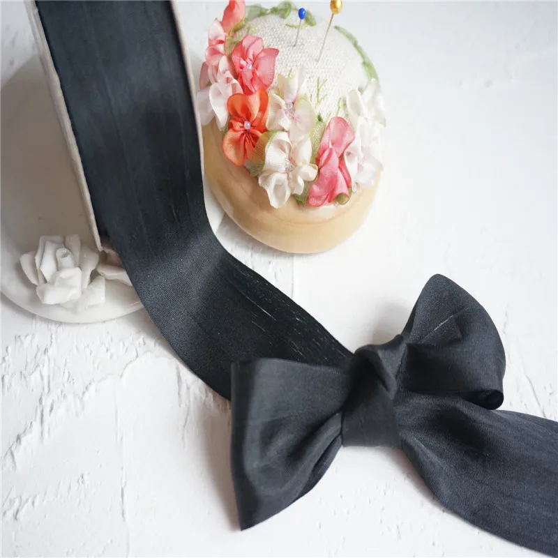 

32mm 1.25"new solid color 100% pure silk embroidery ribbon soft wedding ribbon thin taffeta high quality silk ribbon Handcraft