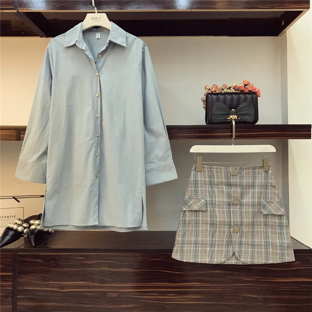 2019 Весна Для женщин нагрудные с длинным рукавом рубашка + Высокая Талия посылка
