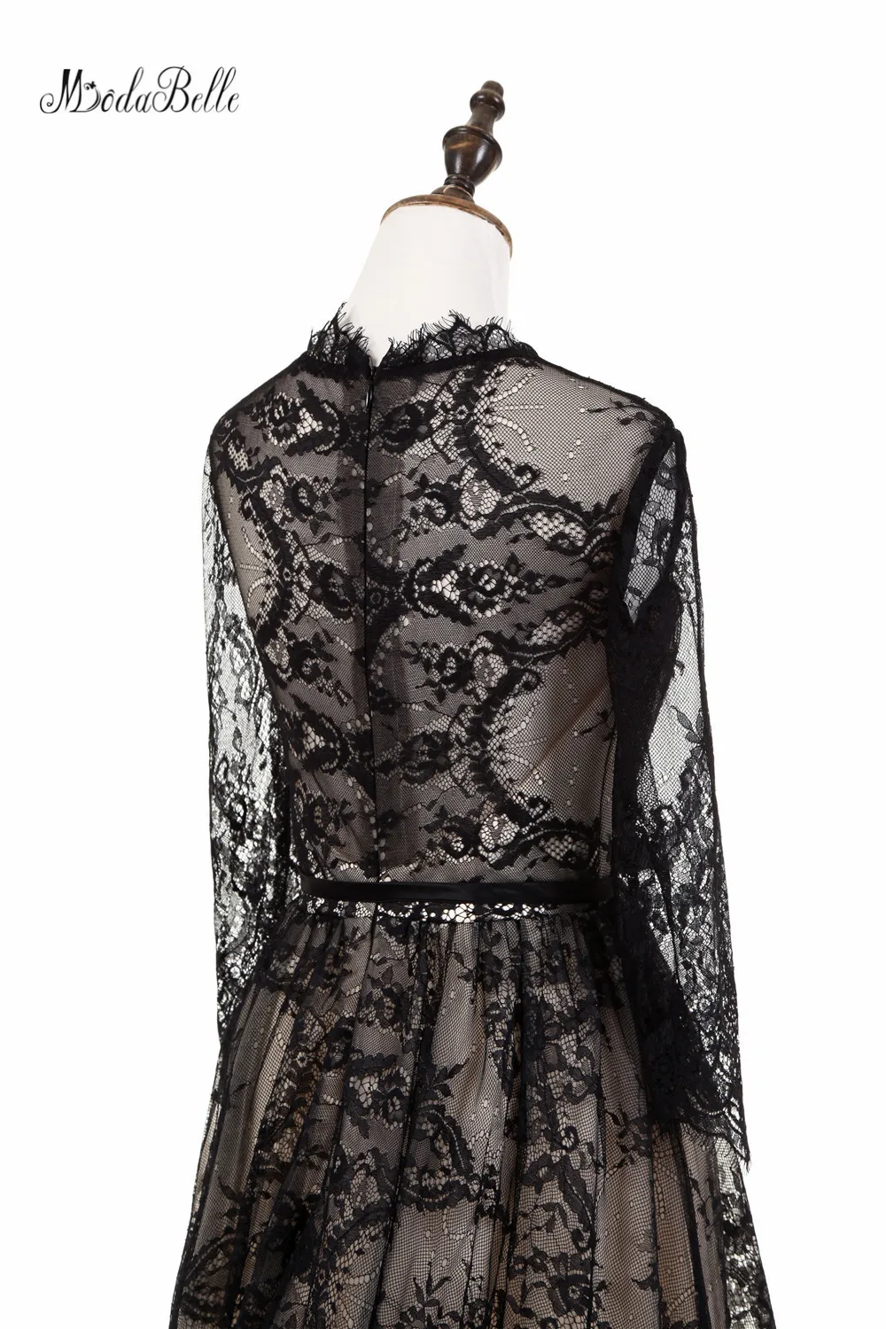 

modabelle See Through Lace Evening Dresses High Neck Elegeant Robe Longue Soiree Party Occasion Long Sleeve Black Evening Gowns