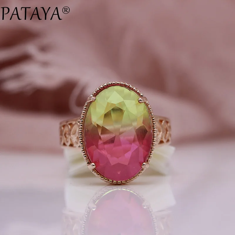 PATAYA, новинка, Овальный турмалин, 13 цветов, роскошные кольца для женщин, для свадьбы, вечеринки, модные украшения, 585, розовое золото, натуральный циркон, изящные кольца