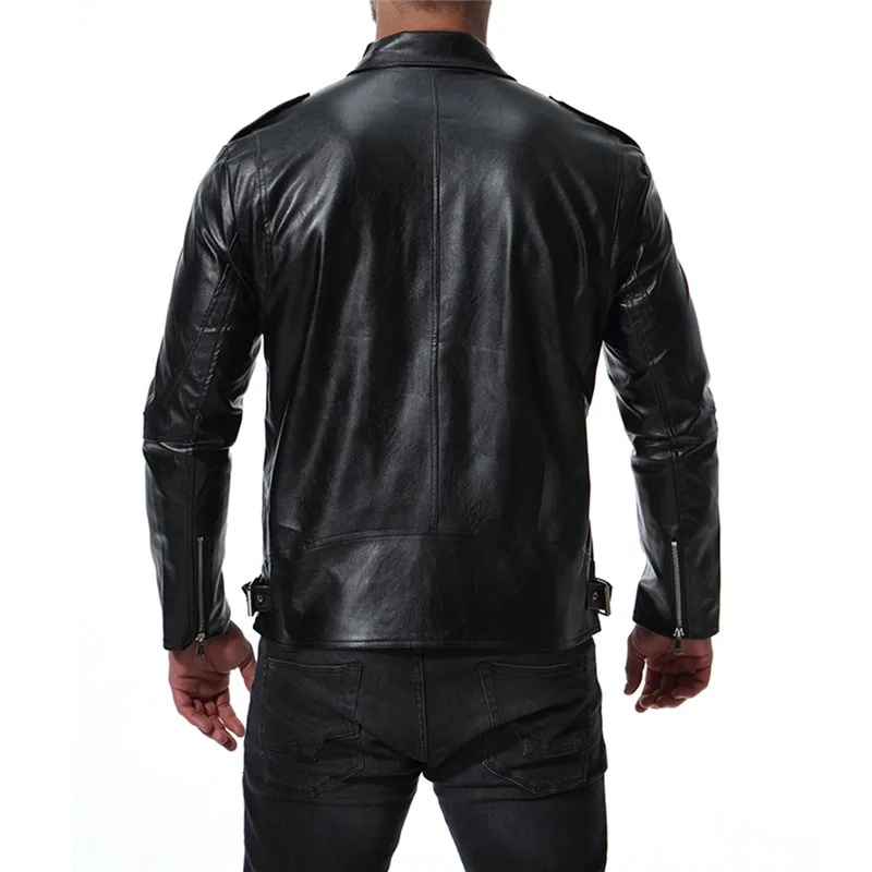 

2018 Autumn new Motorcycle Leather High-end European and American Motorcycle Lapel Leather jacket Men's Black jacket Size 5XL