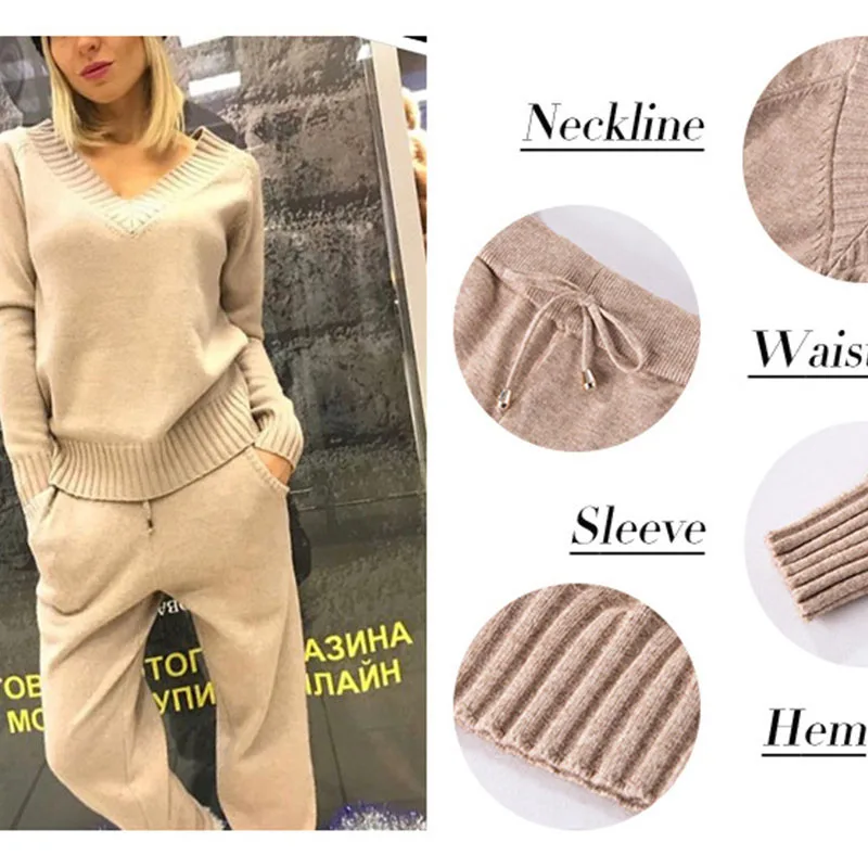 Комплект из 2 предметов вязаный женский костюм свободный свитер с v образным