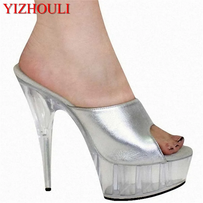 Sexy 6-inch shoes 15cm heels transparent soles silver vamp models dancing | Спорт и развлечения