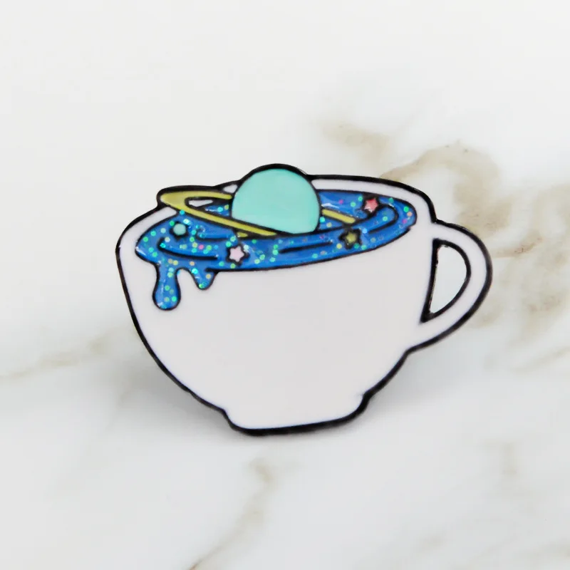Новый Catoon Galaxy Pin планета чашка чая Вселенная булавка эмаль брошь значок в виде