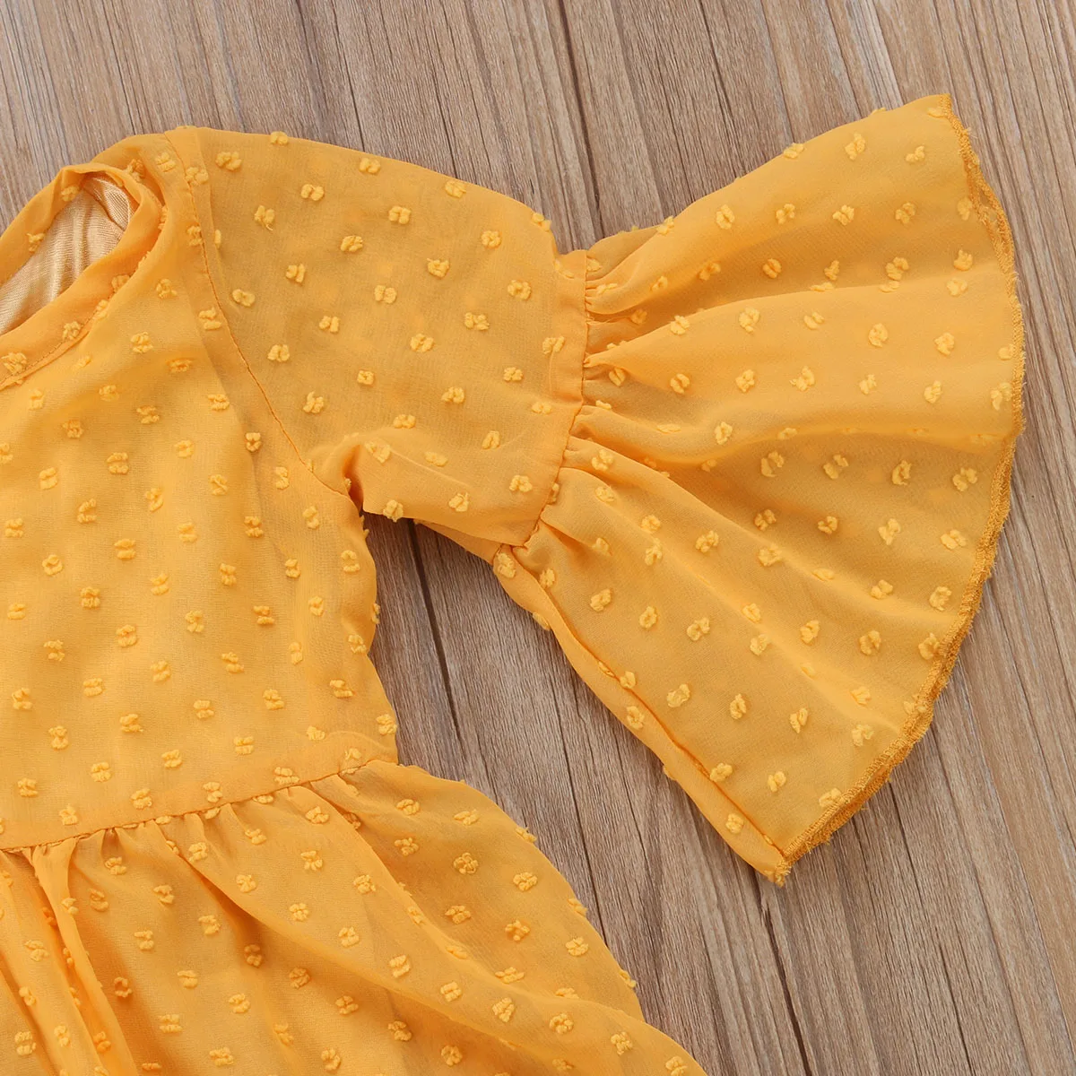2018 Princess Fashion Toddler Baby Girls Boho Party Dress Long Flare Sleeve Single Breasted Ruffles A-Line Yellow 1-5Y | Детская одежда