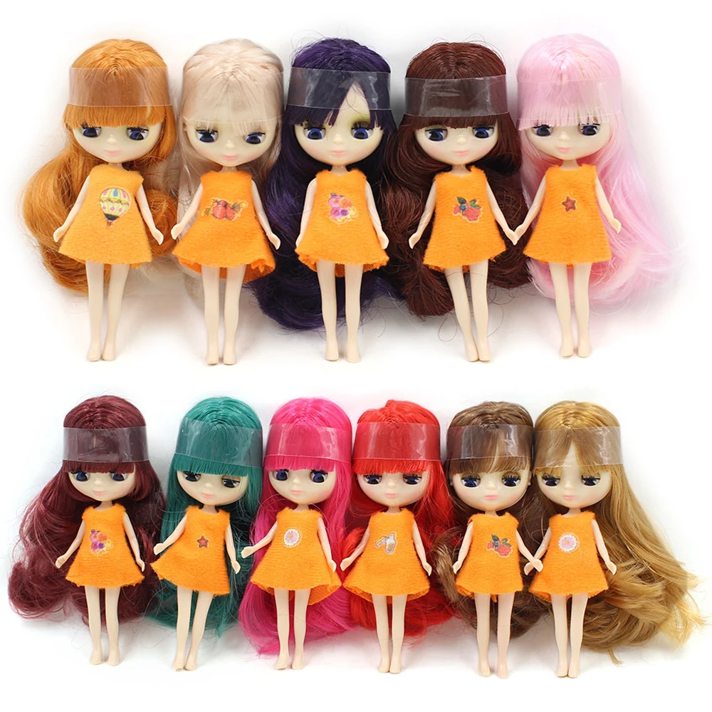 

Mini Blyth with bangs nude doll 10CM different hair color with random dress cloes eyes normal body DIY fashion toys