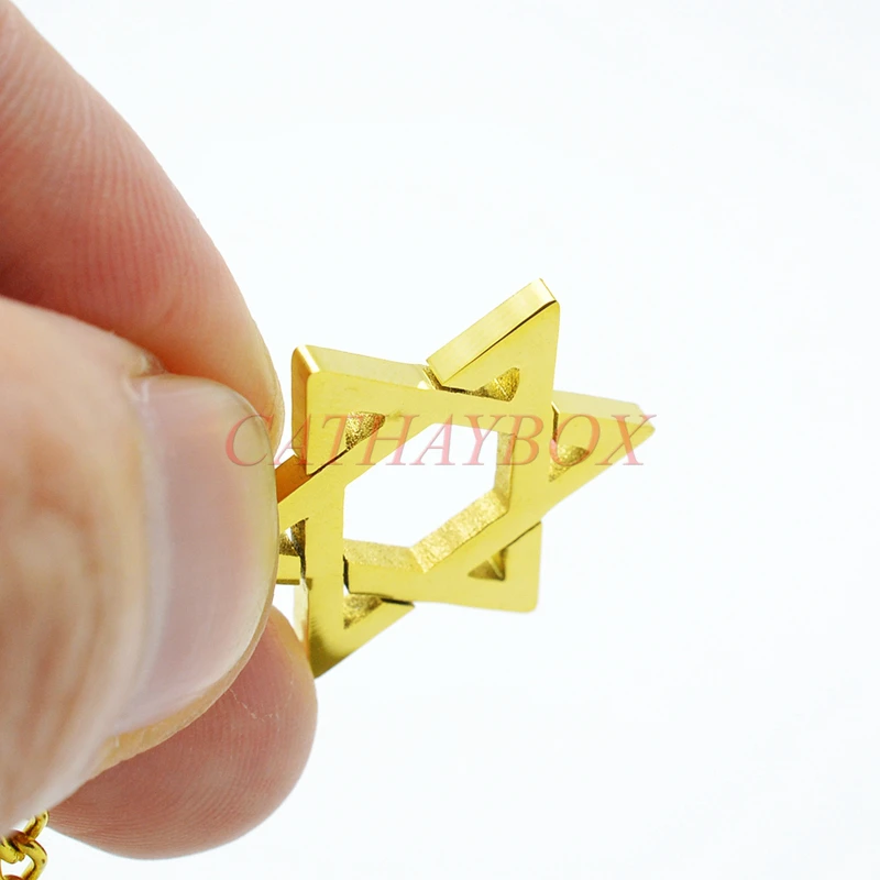 18KGP Золото Тон мужские Нержавеющая сталь еврейская звезда Давида Шарм Подвеска