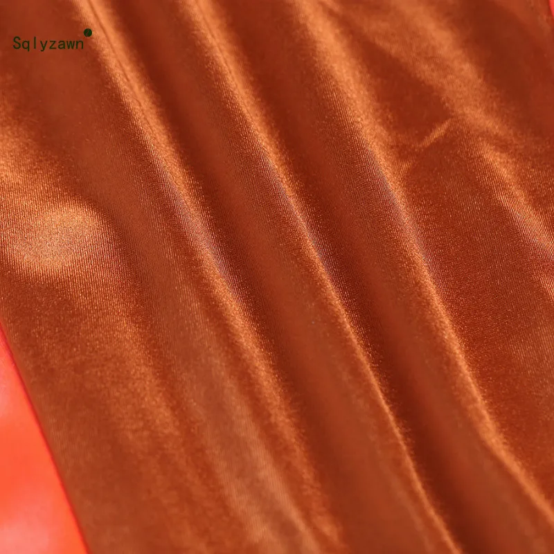 Женский комплект из двух предметов: сатиновая оранжевая куртка с длинным рукавом