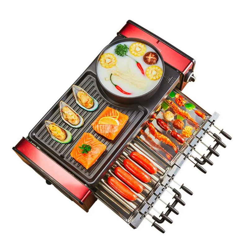 household electric grill skewer korean barbecue machine nonstick grill hot pot smokeless multifunctional hotplate teppanyaki free global shipping