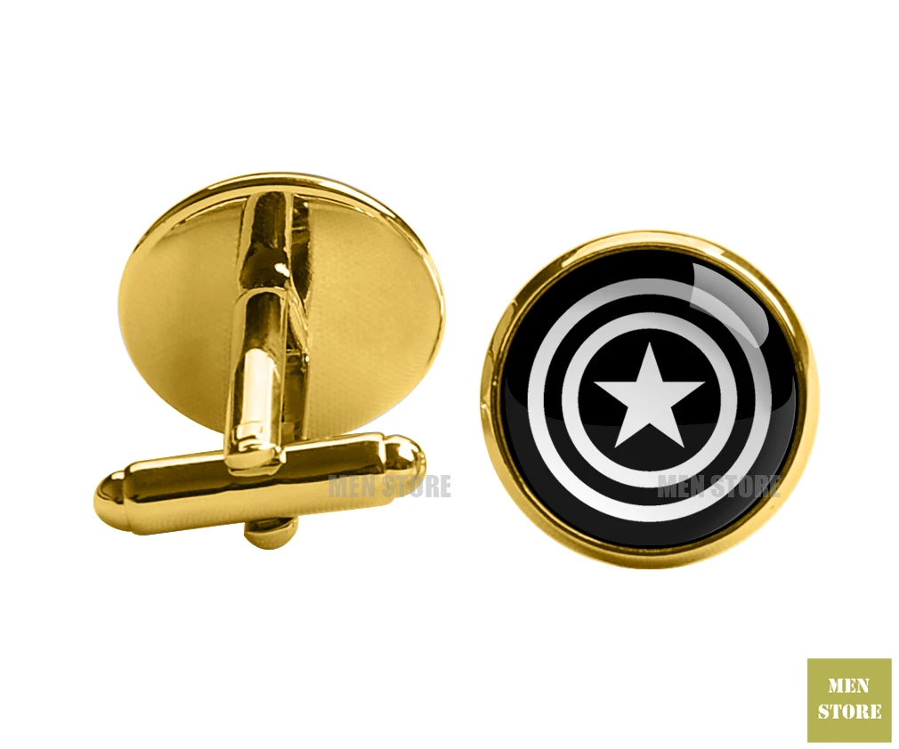 Cufflink-gold Герой Капитан Америка Для мужчин жаккардовые стройный узкий 2," галстук 6 см галстуки Свадебная вечеринка жениха галстук, запонки LK022M - Цвет: Cufflink-gold
