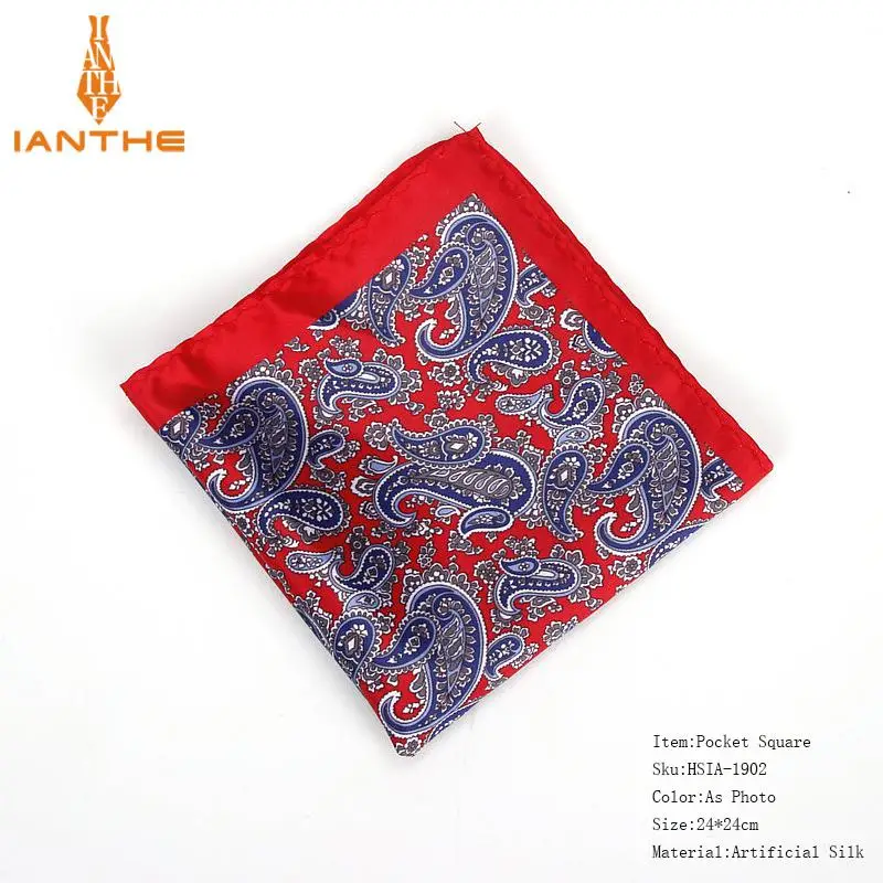 Для мужчин платок Винтаж Пейсли Print Pocket Square полиэстер, шелк, мягкий платки Свадебная вечеринка Бизнес груди Полотенца Hanky подарок - Цвет: IA1902