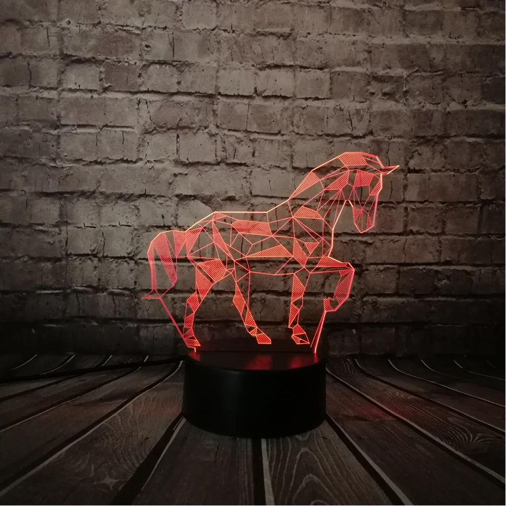 Новинка животное ретро лошадь атмосфера 3D светодиодный USB лампа многоцветный