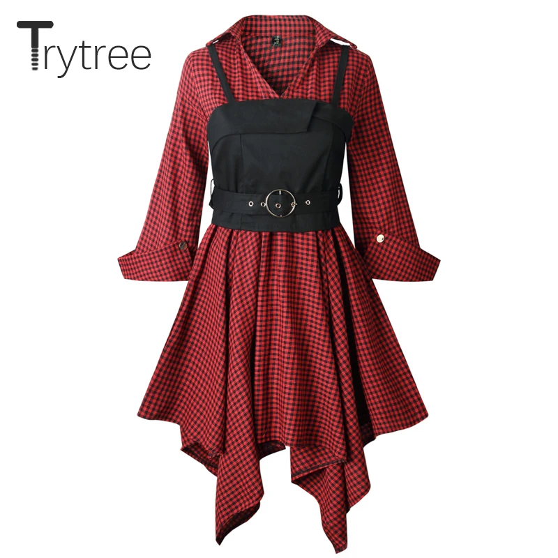 Комплект из жилетки и платья Trytree женский в клетку для офиса| |