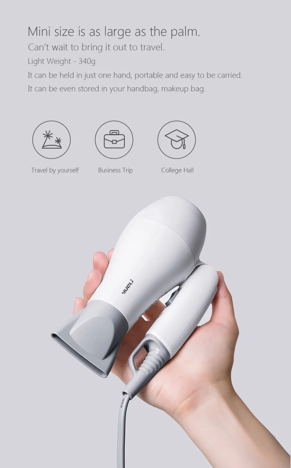 Xiaomi Yueli портативный мини фен-1200 Вт дорожные Фены для волос-быстро сохнет складной компактный защита от перегрева для домашнего путешествия