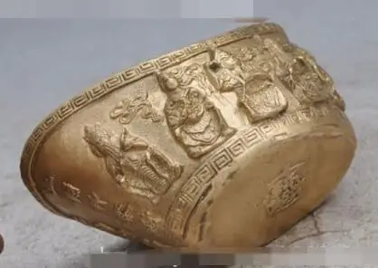 

S01063 Chinese fengshui Bronze dragon 5 Fortuna Rd wealth Gold god statue yuanbao