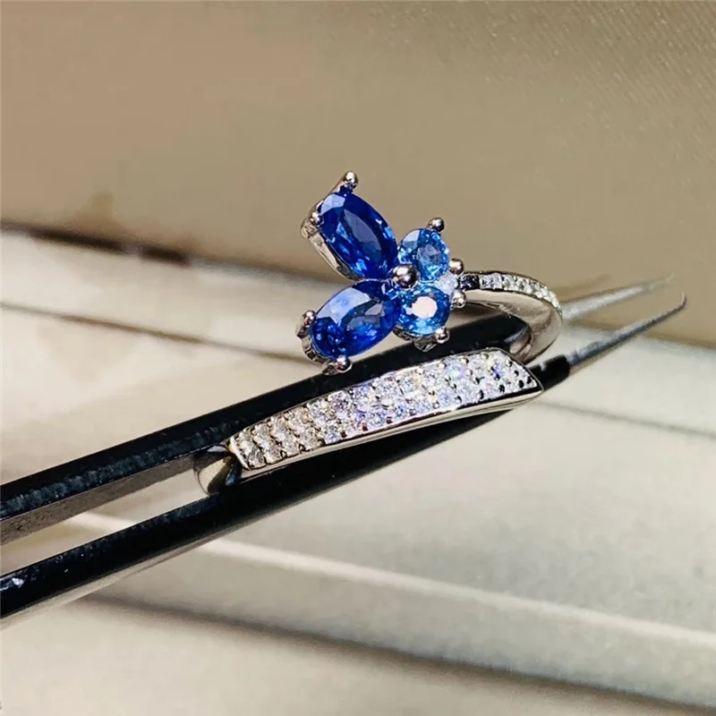 Natural Fashion Srilanka Sapphire Rings with CZ for Women Ladies gifts Genuine gemstones Fine jewelry 925 Sterling Silver #494 | Украшения