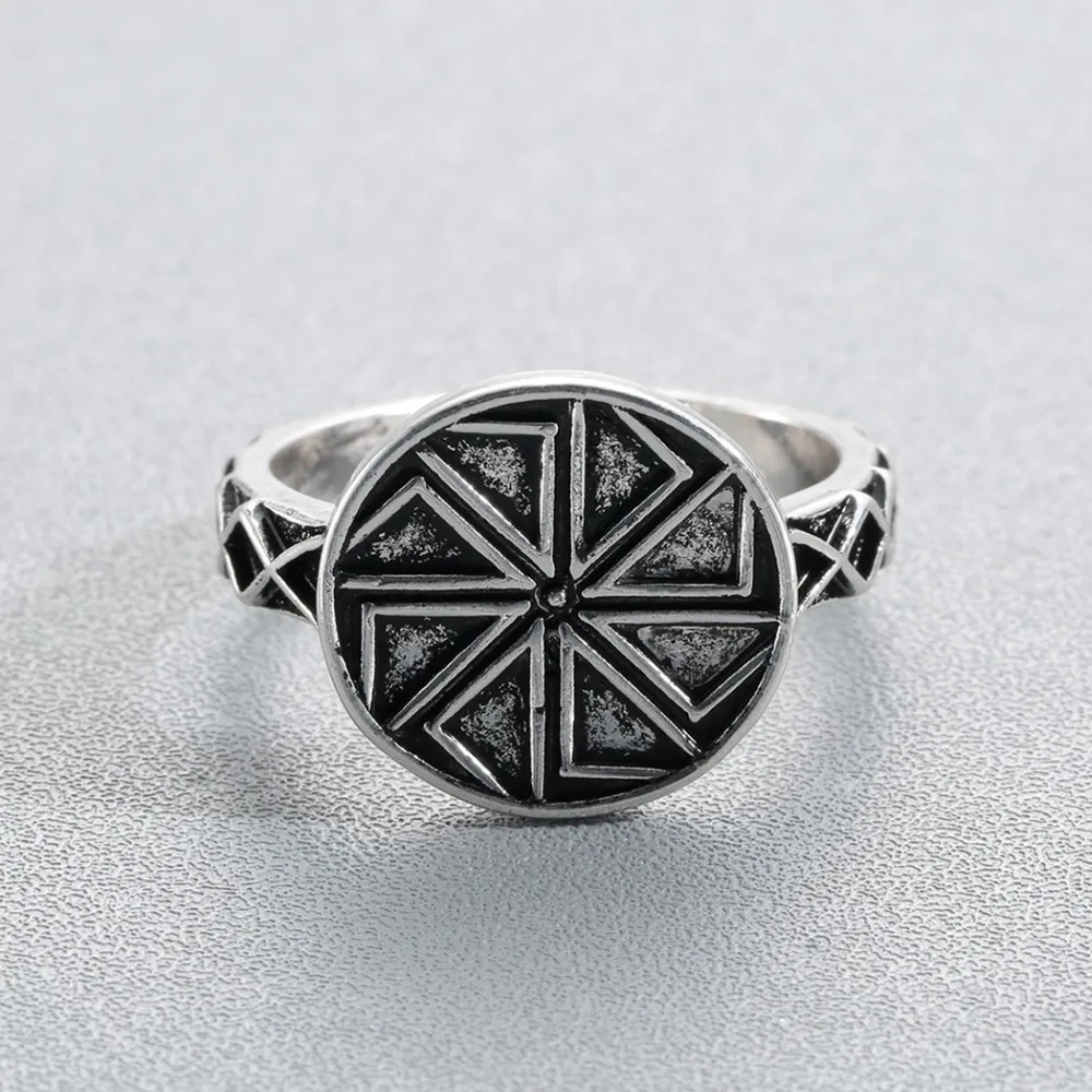 Cxwind Slavic Men's Rings Kolovrat Pagan Jewelry Rune Signet Talisman Ring Norse Viking Jewelry for Men Punk Retro Bijoux sygnet