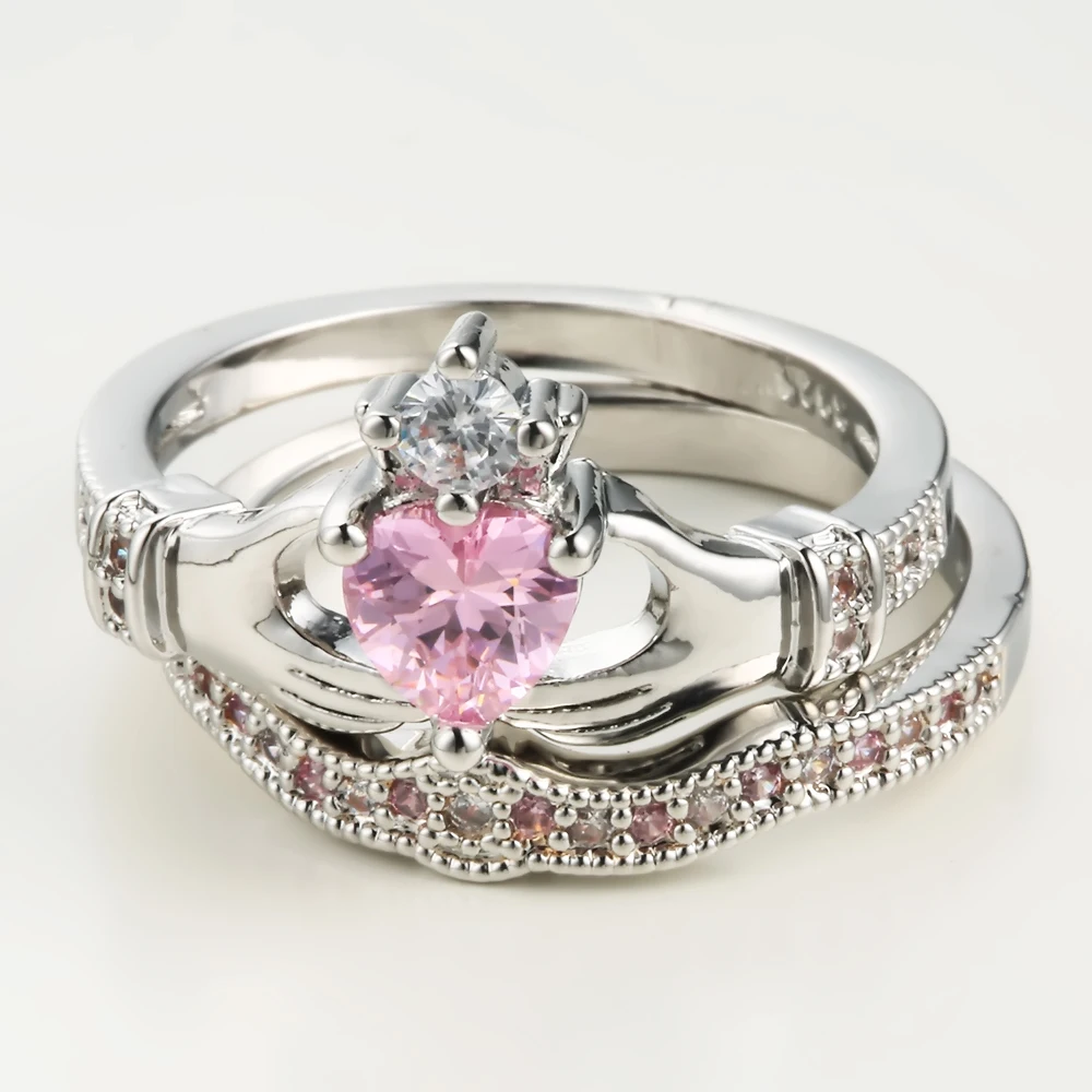 Женские кольца с сердечками claddagh белые и красные Колечки бантиком из кристаллов