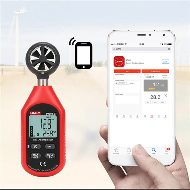 Цифровой Bluetooth измеритель скорости ветра UNI T UT363BT Карманный анемометр измерение
