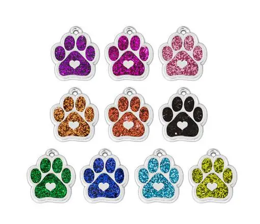 

(20,50)PCS/lot Mix Colors Sparkly Bling Pet Cat Dog Bear Paw Print hang pendant charms fit for diy pet collars keychains bag