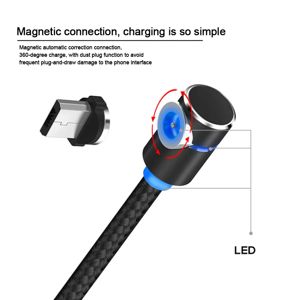 1 м Магнитный USB кабель для быстрой зарядки usb type C кабель для iPhone samsung Xiaomi huawei L type Micro USB кабель