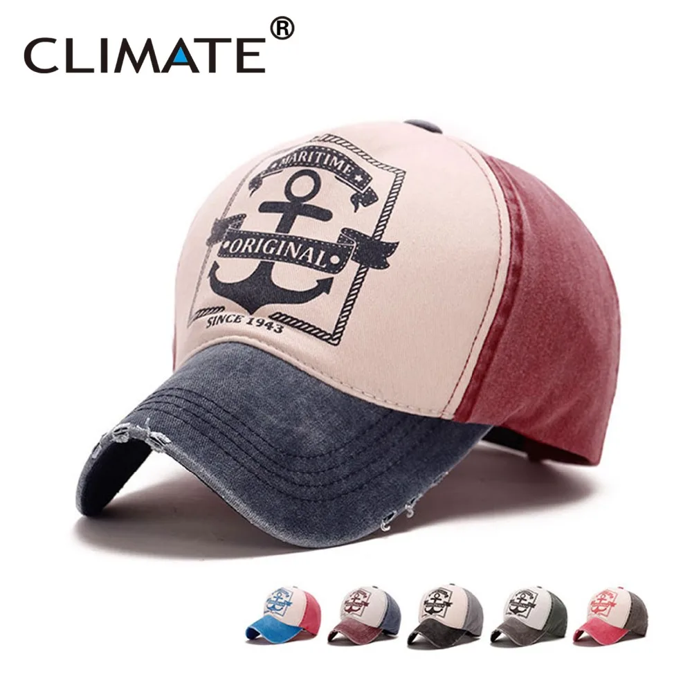 

CLIMATE Men Ship Hook Baseball Cap Caps Cool Contrast Color Maritime Hook Anchor Cotton Jeans Hat Caps For Adult Men Women