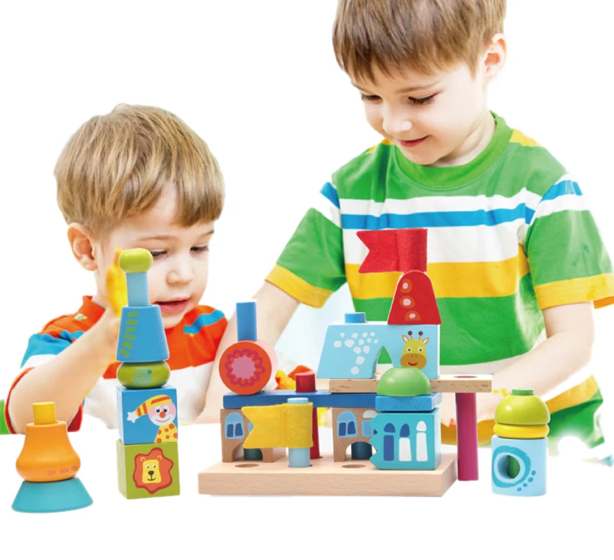 Kids Wooden Stacking Block Rainbow Tower Jenga Shape Matching Toy Puzzle Building Blocks Education Oyuncak Birthday Gift | Игрушки и