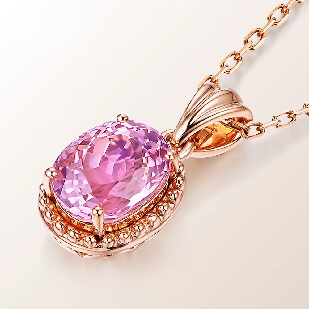 14k розовое золото розовый кварц Подвеска для женщин Colgante Plata De Ley 925 Mujer Bizuteria 14k золото и бриллиант свадебное ожерелье
