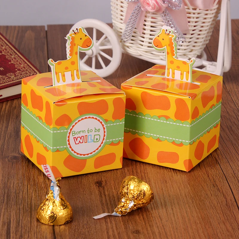 Giraffe 50 шт слон животные ребенка душ сувениры, день рождения коробки, подарочные коробки и Свадебная коробка конфет - Цвет: Giraffe
