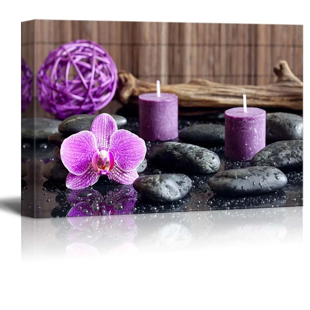 

HD Print Modern Orchid Zen Stone Candle Canvas Painting Poster Wall Art Picture