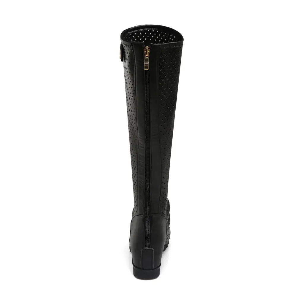 Fashion hollow gladiator Peep toe knee high Boots Woman leisure height increasing summer Boots Woman women shoes