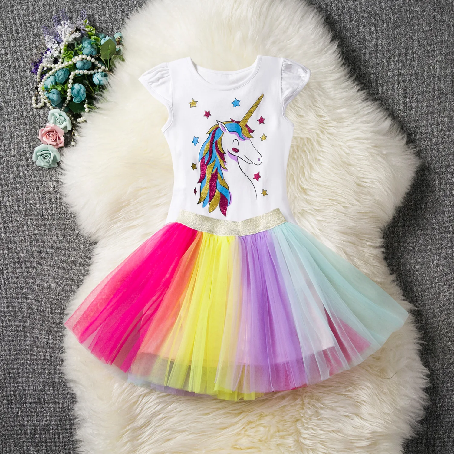 2019 Girls Dresses Kids Cartoon Vestidos Children Unicorn Party Spring Summer Little Sleeveless Dress | Детская одежда и обувь