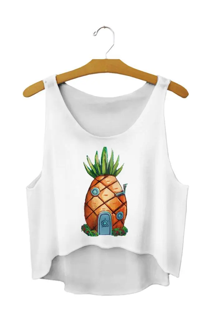 Женский укороченный топ без рукавов с круглым вырезом и цифровой печатью