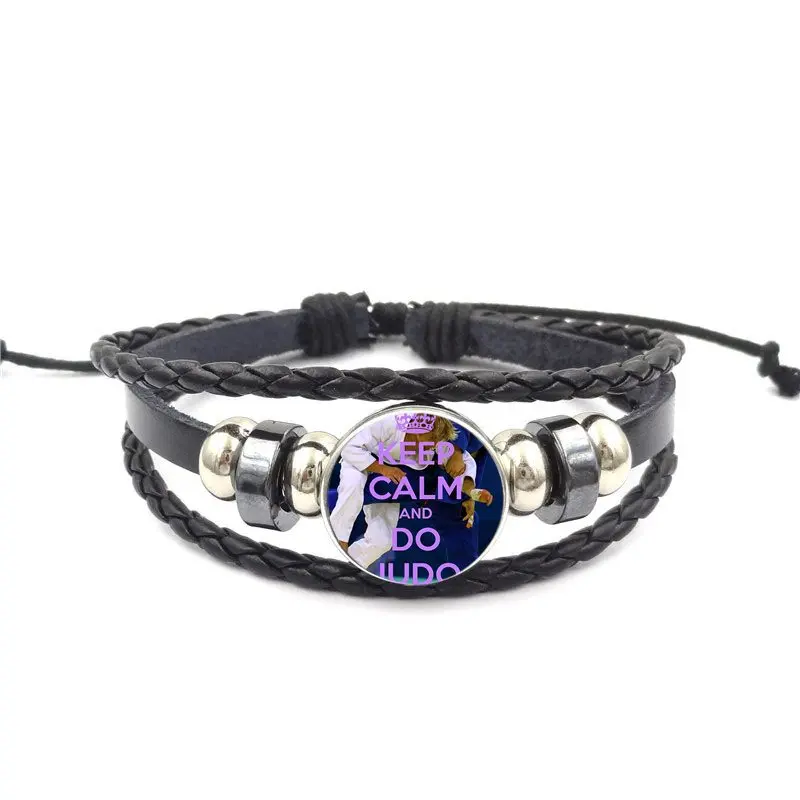 Дзюдо каратэ Спорт стекло кабошон новейшие ювелирные изделия Винтаж состояние для мужчин t черный кожаный браслет для женщин мужчин