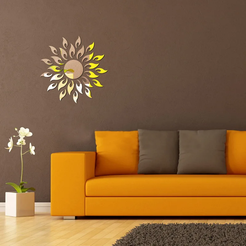 Креативный настенный стикер Sun Sunshine Fire Sunflower 3D зеркальный эффект художественная