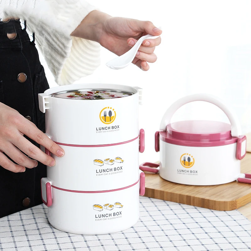 Ланч бокс MICCK детский из нержавеющей стали термический с отсеками кухонный