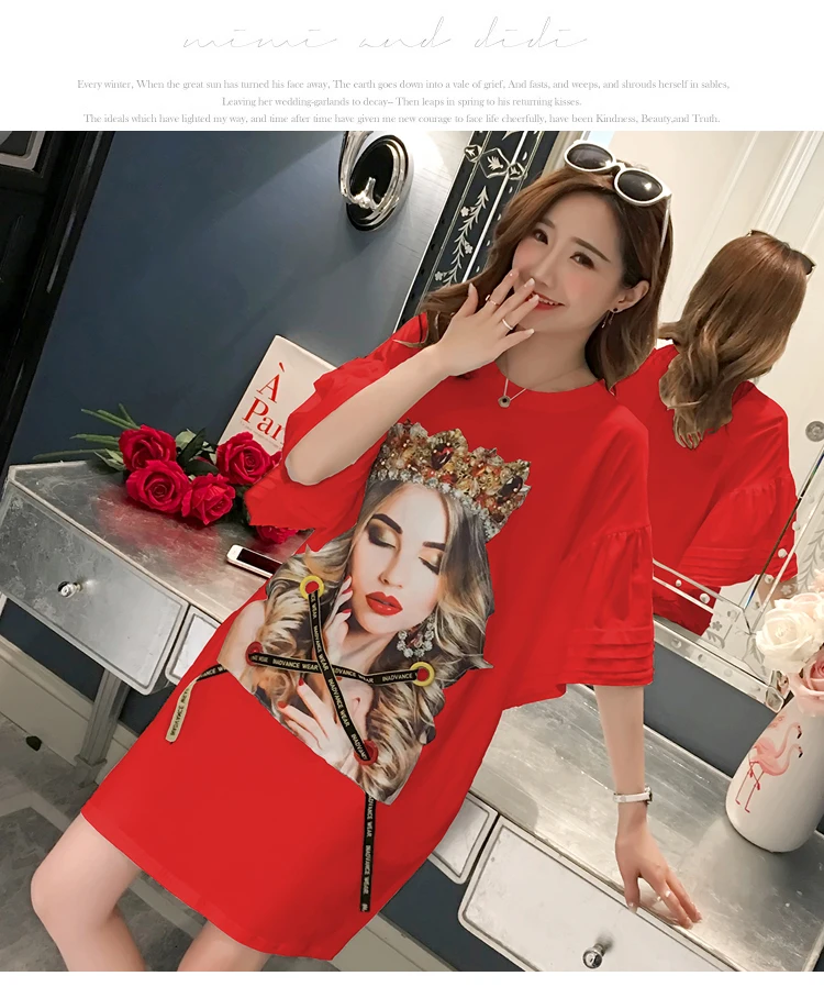 Платье с принтом стикеров хлопковое платье средней длины длинным рукавом