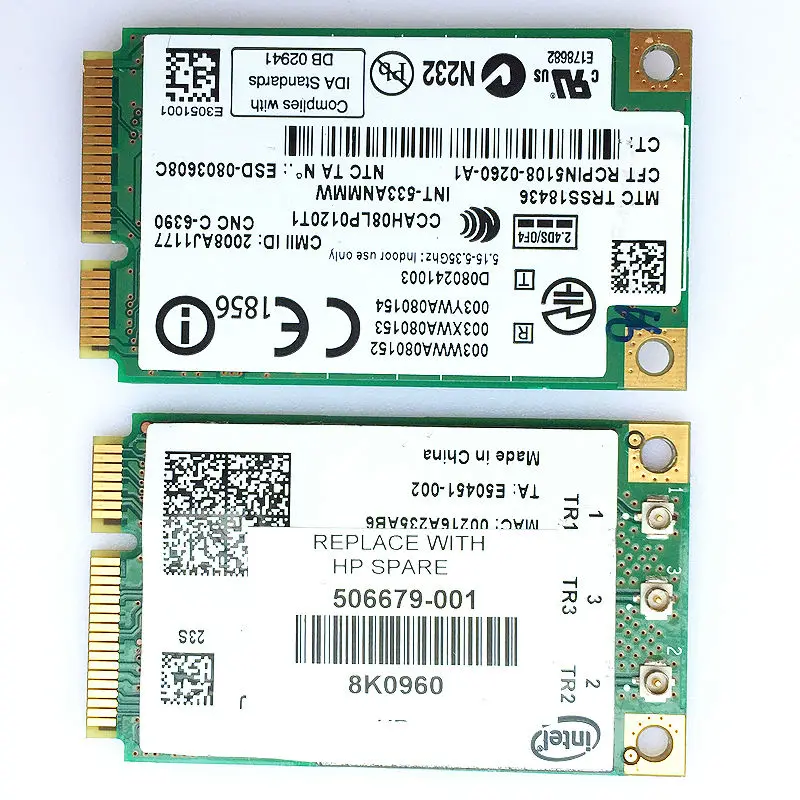 Карта WLAN WIFI 43Y6495 506679 001 для HP 6930p 8530p 8730w 8530w Thinkpad T400s X200 X300 X301 R400 SL300 W500 и Intel 5300 533|wifi wlan