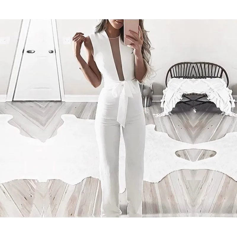 Женские сексуальные комбинезоны без рукавов с поясом летние праздничные