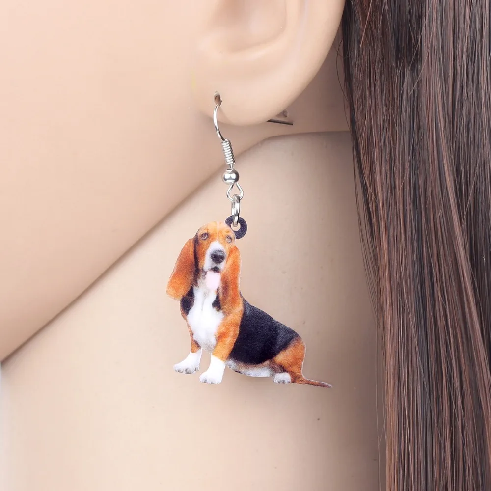 Bonsny Statement Acrylic Cartoon Basset Hound Dog Earrings Dangle Drop Novelty Animal Jewelry For Women Girls Gift Accessories | Украшения