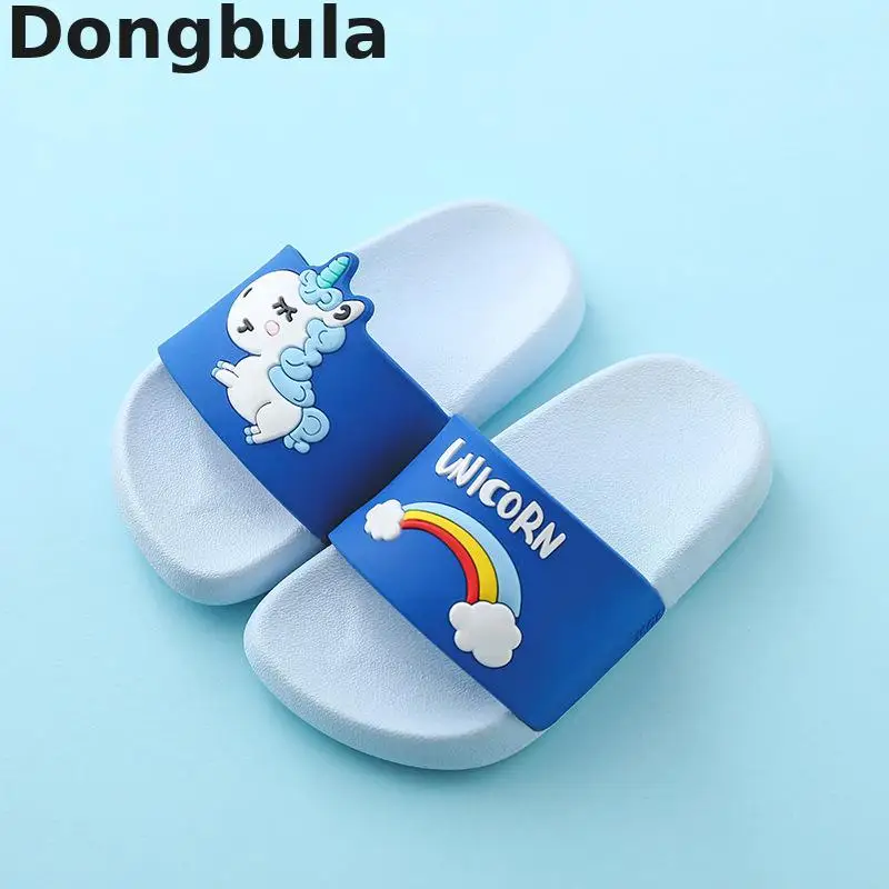 Летние детские тапочки для мальчиков и девочек с единорогом ПВХ мягкая