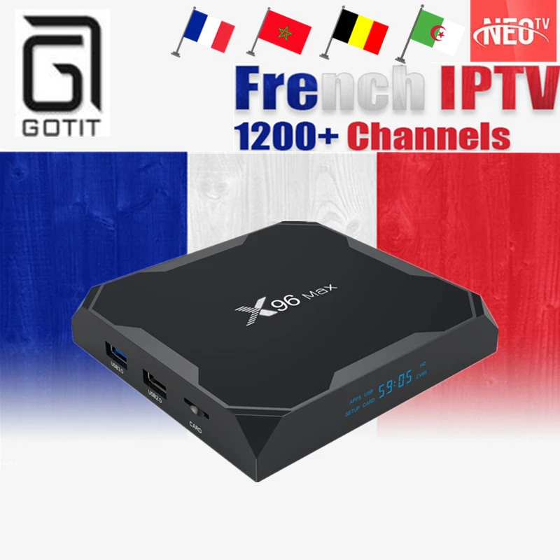 ТВ-бокс GOTiT French X96 Max Android 8,1 Amlogic S905X2 Dual-Wi-Fi+ 1100+ Live с системой Neo IPTV арабский комплект из сборной Марокко