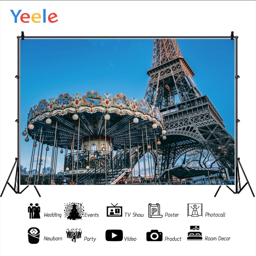 Фон для фотосъемки Yeele с изображением Эйфелевой башни карусели игровой площадки
